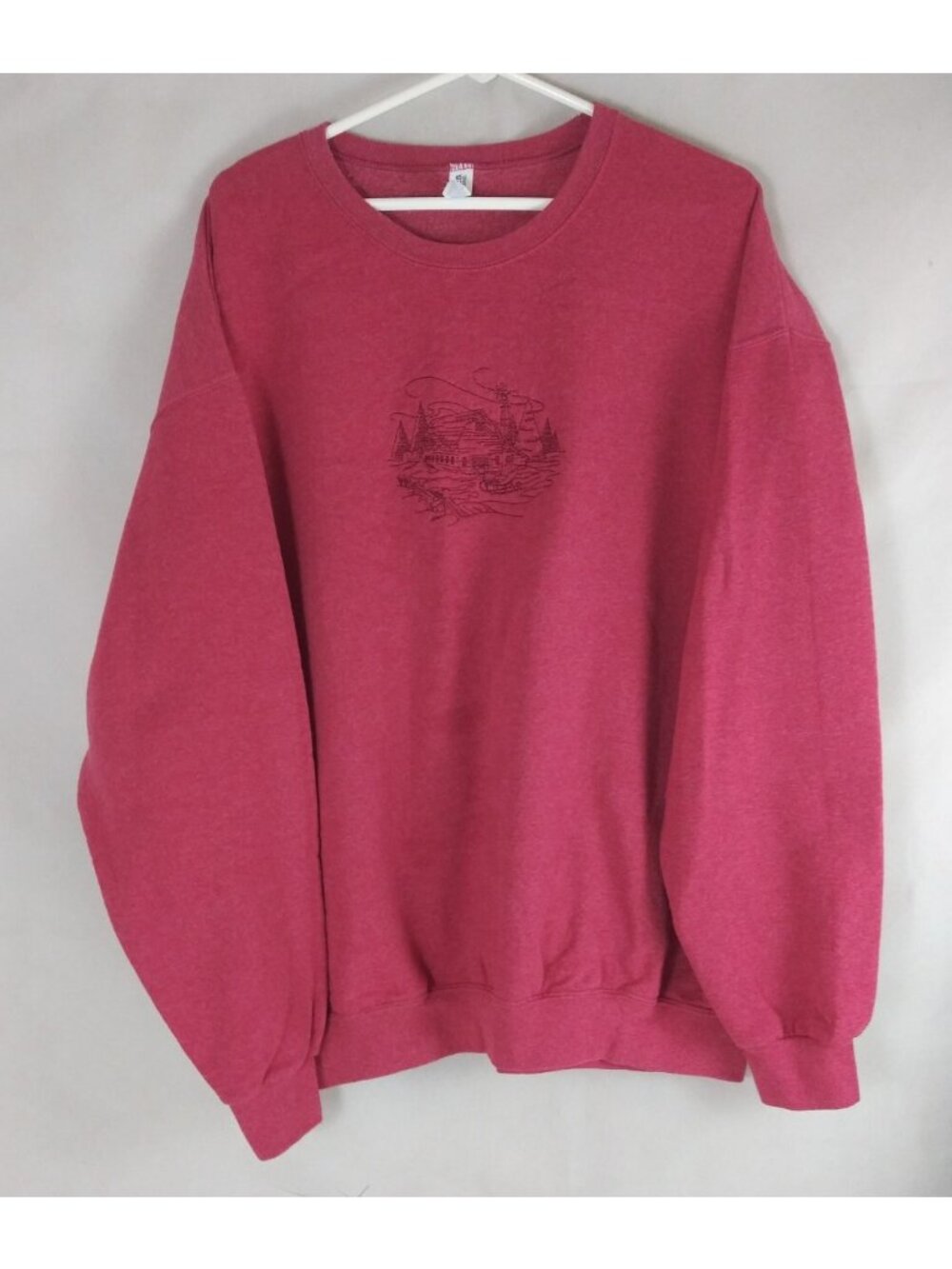 Jerzees Nublend Women's Sweatshirt With Embroidered Winter Barn Scene Design XL